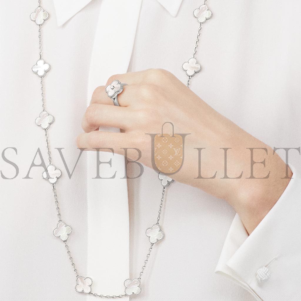 v*n cl*f arpels vintage alhambra ring - white gold, Di*m*nd, mother-of-pearl  vcarf48900